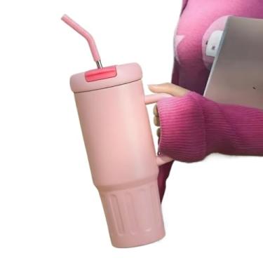 Imagem de Copo Termico Aço Inoxidável 1200ml com Canudo - Mantém Frio, À Prova de Vazamento, Viagem e Academia(Rosa Vermelha)