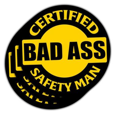 Imagem de 3 peças de adesivos certificados Bad Ass Safety Man, decalque de vinil amarelo engraçado para capacete, caixa de ferramentas, laptop, garrafa de água, presente para trabalhadores de construção