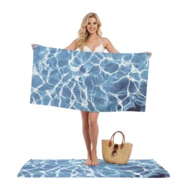 Imagem de Canga Toalha de Praia Piscina Premium, Microfibra Aveludada, Azul com Estampa Água Cristalina, 160x80 cm, Dupla Função e Secagem Rápida