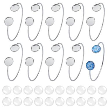 Imagem de UNICRAFTALE 10 pulseiras cabochão em branco de 14 mm, bases ajustáveis com bandeja redonda plana e cabochão de vidro, pulseiras em branco de resina de aço inoxidável para fazer joias, artesanato DIY