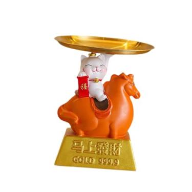 Imagem de IEUDNS Bandeja Gato da Sorte, Estátua de Gato, Porta-Chaves, Decoração para Casa, de Entrada, Móvel de TV, Laranja