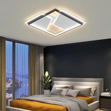 Imagem de Luminária de teto LED moderna com controle remoto, design geométrico elegante e criativo, 98W, em metal dourado, embutida, ideal para hotéis, quartos, escritórios, cozinhas, salas de estar e
