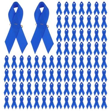 Imagem de GLOBLELAND 100 peças de fitas azuis de cetim com alfinetes de segurança para conscientização do câncer de próstata broches inspiradores de câncer para arrecadação de fundos decoração de colothing