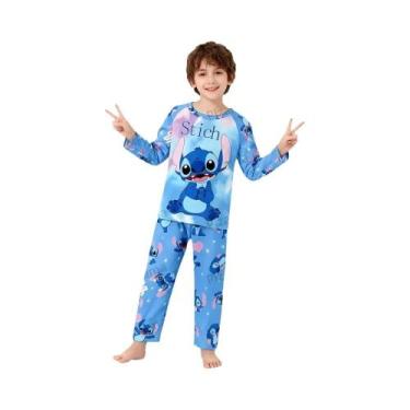 Imagem de Conjunto De Pijamas De Manga Longa Com Estampa De Cartoon Stitch Para 