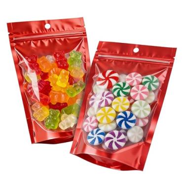 Imagem de 100 sacos Mylar de 10 cm x 15 cm para armazenamento de alimentos, saco à prova de cheiro com janela resselada, embalagem de alumínio vertical saco de doces liofilizado sacos de armazenamento de