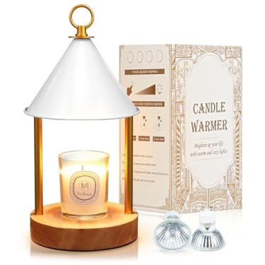 Imagem de OGACFO Aquecedor De Velas Com Temporizador E Derretedor Cera Elétrico Sem Chama Regulável, Abajur Bimetálico Design Anti-Queimaduras 2 Lâmpadas Para Decoração Casa Presentes Natal - Branco