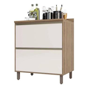 Imagem de Balcão Cozinha 80 Cm 2 Gavetões Perola Off Mel Luciane Móveis