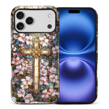 Imagem de ANLUN STORE Capa para iPhone 17 Pro Max, proteção dupla híbrida TPU macio + PC rígido à prova de choque, capa protetora antiarranhões e fina para homens e mulheres - design floral com cruz cristã e