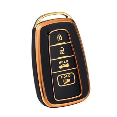 Imagem de Capa OFFWEGO para Toyota Key Fob com proteção de TPU macio compatível com porta-chaves inteligente Camry RAV4 Highlander Avalon C-HR Prius Corolla GT86 2018-2022 (dourado preto)