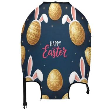 Imagem de Joisal Capa protetora de mala com estampas elásticas essenciais de viagem para mulheres, ovos de Páscoa, coelhinho, azul marinho dourado, Coelhinho de ovos de páscoa azul marinho dourado, S 18-20 in