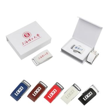 Imagem de Flash Drives USB de metal personalizados a granel, pen drives USB de couro personalizados para presentes de negócios promocionais, eventos corporativos, feiras, opção de embalagem de logotipo
