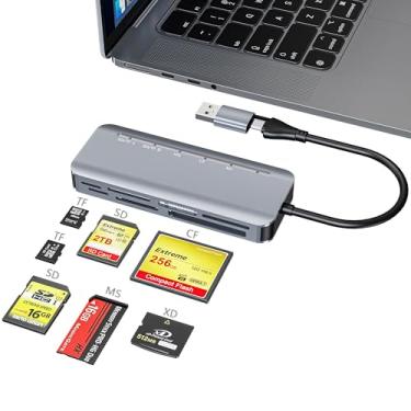 Imagem de Leitor de cartão Memory Stick Pro Duo 7 em 1, leitor de cartões USB-C para cartões SD/TF/CF/MS/XD, leitor de cartão SD para iPhone, tablet, laptop, Windows, Linux, Android, câmera, câmera de pista de