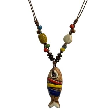 Imagem de CaChnTyche Colar moderno com pingente de peixe de cerâmica nativo americano 2025, em forma de Y, boêmio, longo, declaração, boêmio, étnico, hippie, acessórios, funky, colar Fshion, Cerâmica, porcelana