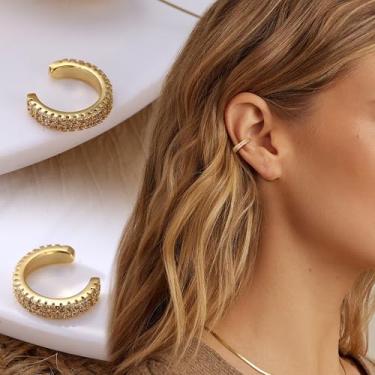 Imagem de 1 par de brincos minimalistas de cartilagem de hélice falsa minimalista, brincos de pressão para mulheres, ajustáveis, Adjustable, Latão, Sem pedra preciosa