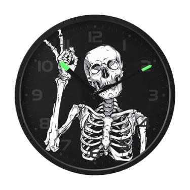 Imagem de SEHANY Relógio artístico de parede de caveira silencioso, sem tique-taque, relógio redondo operado por bateria, controle de som, luz noturna, relógios de parede para sala de estar, cozinha, quarto