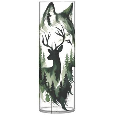 Imagem de Vaso de flor cilíndrico decorativo lobo veado animal grande vaso de plástico bonito personalizado floral decoração de sala de estar, 30 cm x 9,9 cm