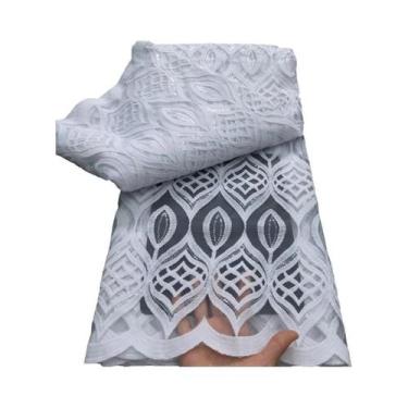 Imagem de Tecido De Renda De Tule Francês Branco 5 Jardas Alta Qualidade Com Lan