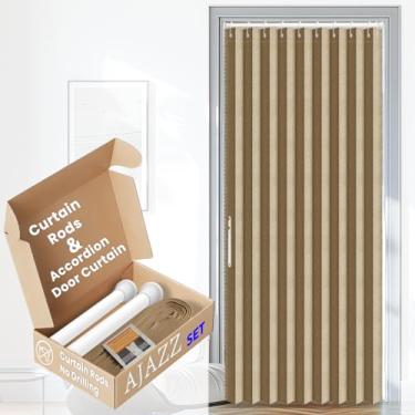 Imagem de AJAZZ Cortinas de porta sanfonadas interiores invisíveis para quarto, sala de estar, conjuntos de cortinas de entrada incluídos (1 pacote, 133 L x 78 C, marrom)