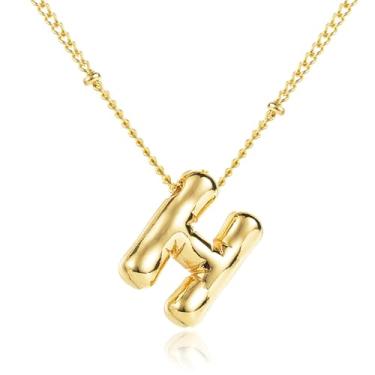 Imagem de Colar com letra de bolha, balões de ouro, corrente banhada a ouro delicada, pingente de alfabeto, colar com pingente de letras fofas, presentes para meninas adolescentes, coisas modernas, Metal, Sem