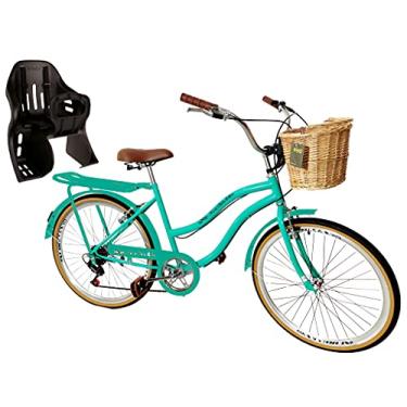 Imagem de Bicicleta Aro 26 Vintage retrô 6v com Cesta Vime Cadeirinha