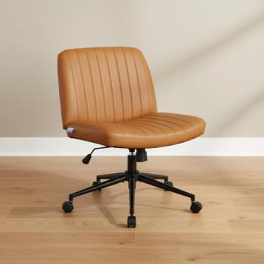 Imagem de Cadeira Escritório DT3 Dolly, Assento Extra Grande e Largo, Leisure, Penteadeira, Escrivaninha, Ceriticação NR-17, Giratória, com rodinha (PU, Caramelo)