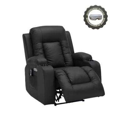 Imagem de Poltrona Reclinável Austin com Massagem Aquecimento USB USBc Óculos Massageador Bluetooth PU Preta G94 - Gran Belo