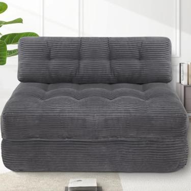 Imagem de SIMFLAG Sofá-cama dobrável 4 em 1, sofá-cama conversível com travesseiro tufado nas costas para lounge, sofá-cama confortável com veludo cotelê clássico, colchão de espuma viscoelástica futon para