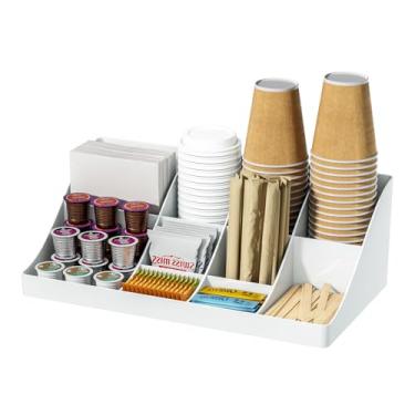Imagem de Aserelix Organizador de estação de café, suporte de copo de café, acessórios de bancada de cozinha para condimentos de pacote de açúcar (branco, 1 peça)