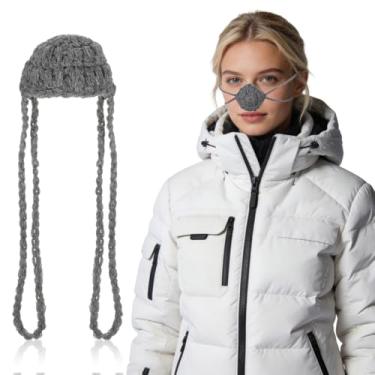 Imagem de NUOBESTY 1 capa de nariz de lã, aquecedor de nariz, máscara respirável anticongelante feita à mão para homens e mulheres, cinza