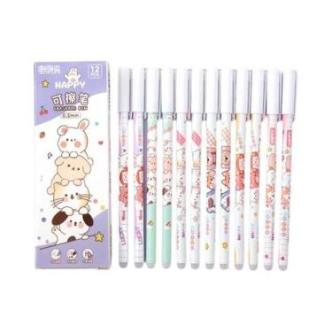 Imagem de Caneta Gel Azul Apagável 0.5mm Ponta Fina Pacote Com 12 Para Estudante