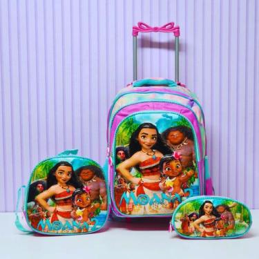 Imagem de Kits Mochila Infantil Rodinha Silicone Grande Moana Reforçad COR:VERDE