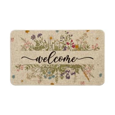 Imagem de Artoid Mode Wild Flowers Capacho de primavera de boas-vindas, tapete de porta de decoração de casa, tapete de interruptor de perfil baixo para ambientes internos e externos, 43 x 73 cm