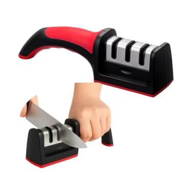 Imagem de Afiador Amolador de Facas 3 em 1 Profissional Manual Aço Cabo Ergonômico Base Antiderrapante Uso Diário Corte Rápido e Preciso Premium