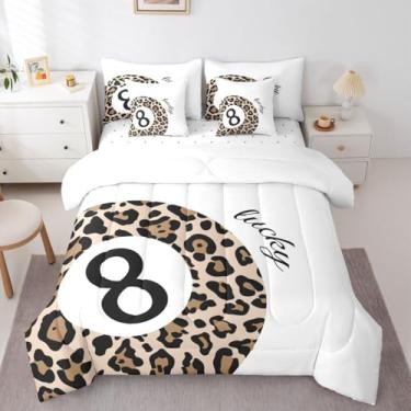 Imagem de Erosebridal Jogo de cama casal de 7 peças Lucky com 8 bolas, estampa de guepardo, temática de oncinha Y2K, moderno, moderno, vintage, decoração de quarto