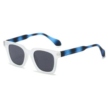 Imagem de HCHES Óculos de Sol Unissex com Armação Degradê e Hastes Listradas, Estilo Retrô, Proteção UV400 (Azul Transparente)