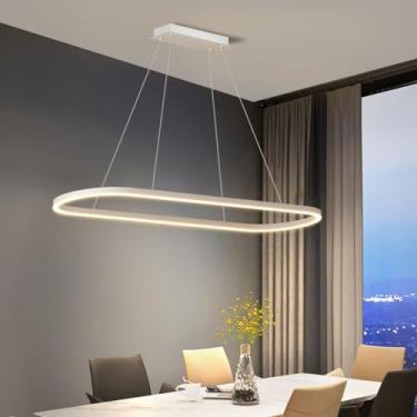 Imagem de Luminária pendente LED moderna para mesa de jantar • Luminária pendente oval para escritório, com intensidade ajustável e controle remoto, altura regulável, ideal para iluminação de escritór