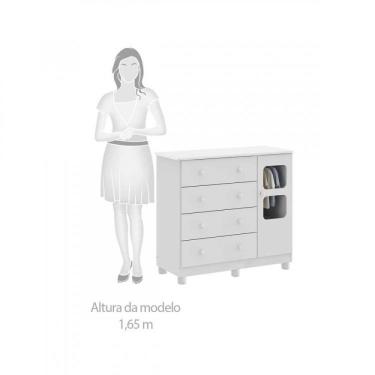 Imagem de Quarto Gêmeos com 2 Berços Americano 1 Cômoda com 4 Gavetas e 1 Porta Uli Móveis Peroba Branco Brilho