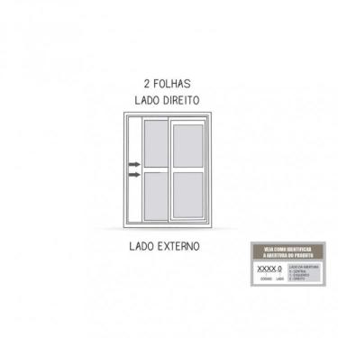 Imagem de Porta de Correr Aço Lateral com Postigo E Grade Quadrada 2 Folhas Móveis E 1 Fixa Lucasa Facilità 213cmx150cmx17cm Branco