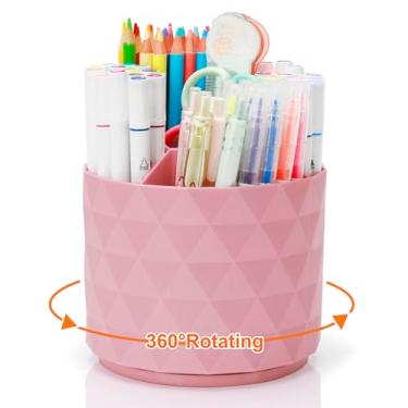 Imagem de Porta-lápis fofos para mesa, porta-canetas giratórias de 360 graus para escritório em casa, organizador de canetas tipo diamante com 5 compartimentos, acessórios de mesa elegantes para escritório