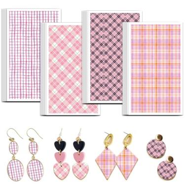 Imagem de OLYCRAFT 24 peças de papel de transferência de argila xadrez rosa, 4 estilos, papel de transferência para folhas de transferência de argila de polímero xadrez geométrico, pequeno decalque de cerâmica