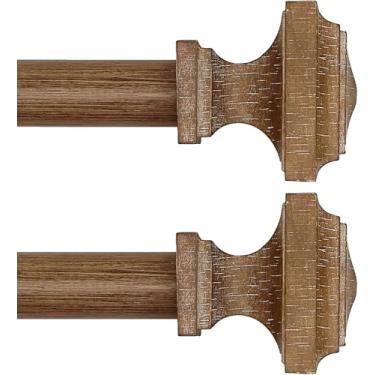 Imagem de Varões de cortina de madeira para janelas de 182 a 3,5 cm, diâmetro de 2,5 cm de diâmetro, varões de cortina de janela única - Conjunto de varões de cortina ajustáveis e resistentes, acabamento