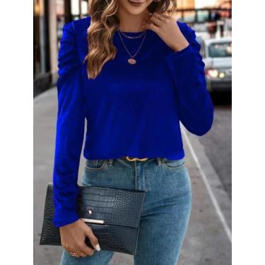 Imagem de Outono nova feminina em torno do pescoço puff manga longa veludo moda 