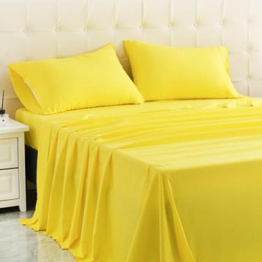 Imagem de MICORAL Jogo de lençol Queen, macio, respirável, com design de bolso profundo de 40,6 cm (4 peças, Queen, amarelo)