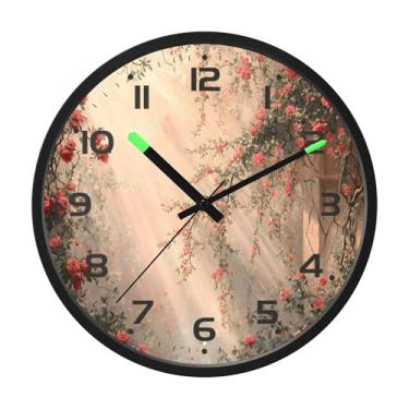 Imagem de SEHANY Relógio de parede de rosas para dia dos namorados, silencioso, sem tique-taque, operado por bateria, controle de som, luz noturna, relógios de parede para sala de estar, cozinha, quarto