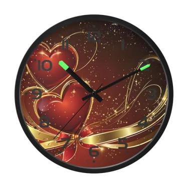 Imagem de SEHANY Relógio de parede com coração de dia dos namorados, silencioso, sem tique-taque, operado por bateria, controle de som, luz noturna, relógios de parede para sala de estar, cozinha, quarto