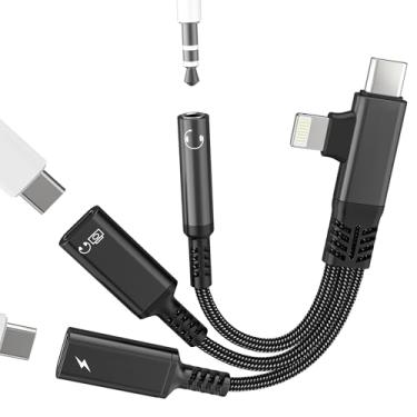 Imagem de Adaptador de fone de ouvido Lightning USB C para tipo C OTG (19,4 cm²) divisor de conector de 3,5 mm para iPhone 17 16 15 14 auxiliar de áudio dongle carregador para iPad porta de iluminação de carro
