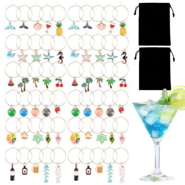 Imagem de 60 peças anel de pingente de taça de vinho etiqueta identificador de copo de vinho anel pendente praias de verão metal para óculos de caule acessório de festa (cor estilo 2-60)