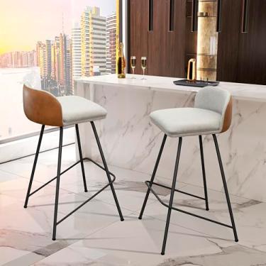 Imagem de Kit 2 Banqueta Alta Nobre Luxo Base Ferro Pés Preto Decor - Bar Gourmet Banqueta Cozinha