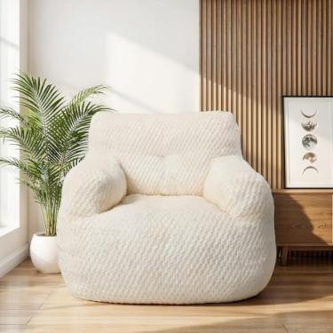 Imagem de Cvortll Cadeira de pufe para adultos, pufe para adultos, pufe fofo e confortável com enchimento, poltrona de sofá para leitura, jogos, espuma de alta densidade (bege-pelúcia)