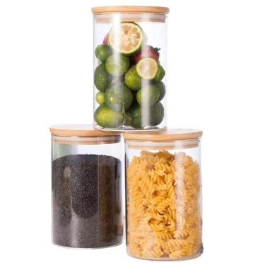 Imagem de 3 Potes Herméticos Mantimentos Vidro Tampa De Bambu 600 ML - Livon